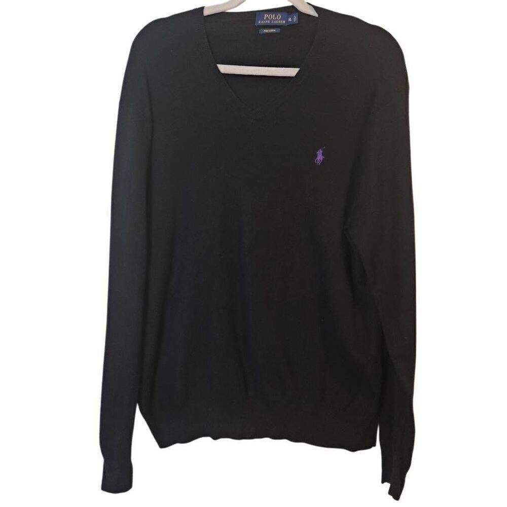 Polo by Ralph Lauren black v neck primary cotton sweater. Size XL.